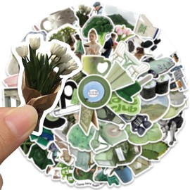 Cute Aesthetic Stickers for Water Bottles, Funny Stickers for Girls Teens, 62PCS Jaurney Green Waterproof Vinyl Stickers Pack for Scrapbook Laptop Skateboard Phone Decals, Gift, Party Supplies (Green)