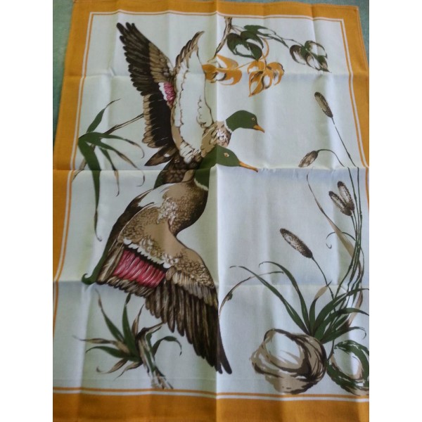Martinetta of Italy Mallard duck cotton print tablecloth runner hand