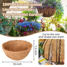 Legigo Legigo 4 Pack 18 Inch Hanging Basket Coco Liners Replacement, 100% Natural Round Coconut Coco Fiber Planter Basket Liners for Hanging Basket Flowers/Vegetables