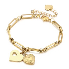 18K Gold Plating Stainless Steel Paperclip Chunky Chain Bracelet Dainty Heart Neutral Jewelry Gift (Gold)