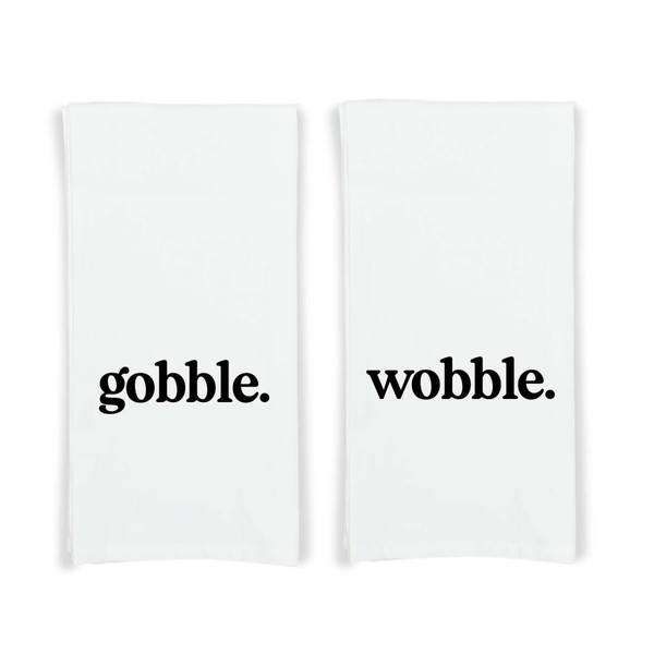 Gobble and Wobble Set of 2 Thanksgiving Flour Sack Kitchen
