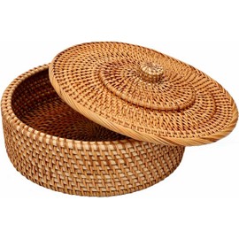 Yosoo Health Gear Cesta para Tortillas de Ratán, Soporte para Tortillas Tejido a Mano Forrado de Tela con Tapa, para Envolver Panqueques, Uso de Almacenamiento en Caliente