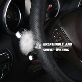 XINLIYA Car Steering Wheel Cover, Stitch on Wrap Leather Breathable Non-Slip 15 Inch Vehicles Steering Wheel Protector, Comfortable Auto Interior Protection Accessories, Universal Fit (Brown/Glossy)