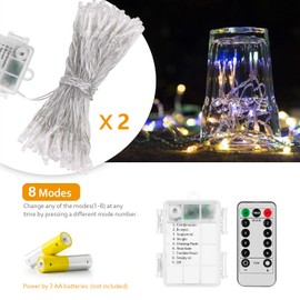 Koxly String Lights, 2 Pack Battery Operated String Lights with Remote Timer Waterproof 8 Modes 16.4ft 50 LED String Lights for Bedroom,Garden,Party,Xmas Tree Indoor Outdoor Decorations, Multicolor
