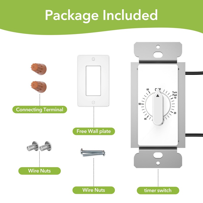 HBN 60 Minute Spring Wound Timer Switch, Energy-Saving Mechanical Timer