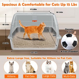 SZEE XL Stainless Steel Litter Box, Top Exit Design, Non Stick, No Smell, Easy Cleaning, Activated Charcoal Odor Control Design, Half/Fully Enclosed Design, Footboard, Trapping Mat & Scoop Included