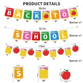 Back to School Decorations NO-DIY Reusable Back to School Banner with Hanging Swirls Pre-Assembled First Day of School Decorations for Party for Classroom Office Home