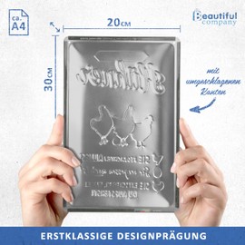 BC® Blechschild Retro 20 x 30 cm, Vorsicht Hühner, Vintage Deko aus Metall, Design als Geschenkidee für Hühner-Fans
