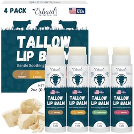 Beef Tallow Lip Balm – Natural Tallow Beeswax Chapstick – Hydrating Grass Fed Beef Tallow Honey Balm Lip Care – Soothes Chapped Dry Sensitive Lips – L