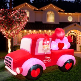 AerWo 8FT Valentines Day Inflatables Outdoor Decorations, Lovely Gnome Drives a Car with Build-in LED Lights, Gnome Valentines Day Decor Blow Up Yard Decorations for Party Lawn Sweet Valentines Gift