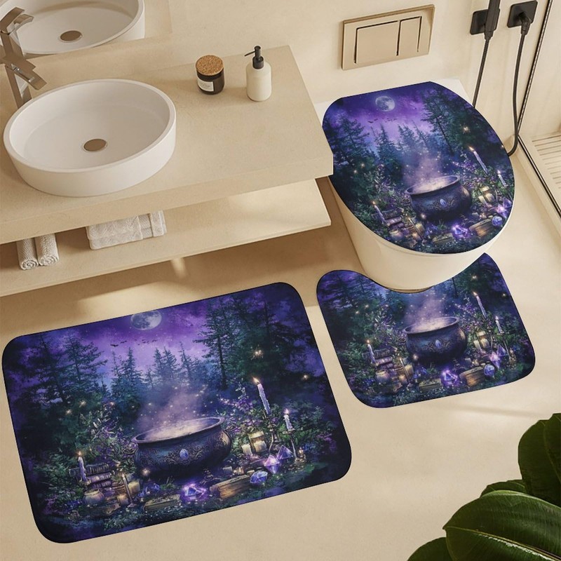 DIPQIMI 4Pcs Mysterious Witch Cauldron Shower Curtain Sets with Rugs,