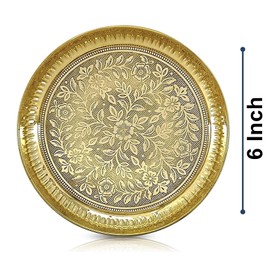BENGALEN Pooja Thali Set Brass Small 6 Inch Puja Thali with Pital Plate Chandan Wati Kalash Kuber Diya Ghanti Palli Arti Thali for Diwali Home Office Mandir Wedding Return Gift Items