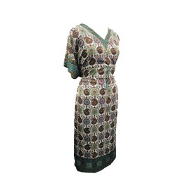 Kunal - Vestido largo de caftán con estampado étnico de caftán para mujer, ropa de noche, ropa de playa, traje de baño, bohemio, hippie, color verde azulado, talla L, verde azulado, One Size-Large