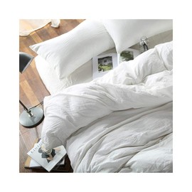 F.Y.Dreams 3Pcs Queen Size 100% Washed Cotton Duvet Cover Set,Fade-Resistant Linen Like,1 Duvet Cover 90x90 Inches with Zipper and 2 Pillowcases(NOT Suitable for Weighted Blankets),White