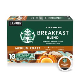 Starbucks K-Cup Coffee Pods, Medium Roast Hot or Iced Coffee, Breakfast Blend, 10 Keurig Pods ​