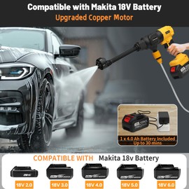 Cordless Pressure Washer for Makita 18V Battery, 1200 PSI Brushless Portable Power Washer Kit with Rechargeable 4.0Ah Battery & 6-in-1 Nozzle, High-Pressure Power Cleaner for Car/Fence/Floor/Patio