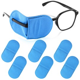 Pack of 6 Eye Patches for Glasses, Large Size Eye Patches for Adults Reusable Fleece Eye Patch Children Glasses for Adults and Children Lazy Eye Amblyopia Strabism (Blue)