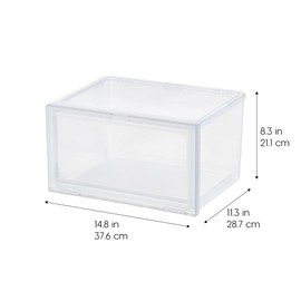IRIS USA Stackable Shoe Display Box with Flip Up Door, 6-Pack, Sturdy Shoe Organizer Container with Side display for High-Top Sneakers, Closet Under Bed and Entryway Storage, Clear