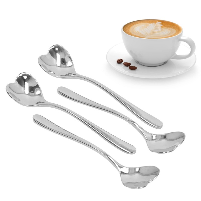 4pcs Stainless Steel Heart Shaped Coffee Spoon for Cafe, Durable,
