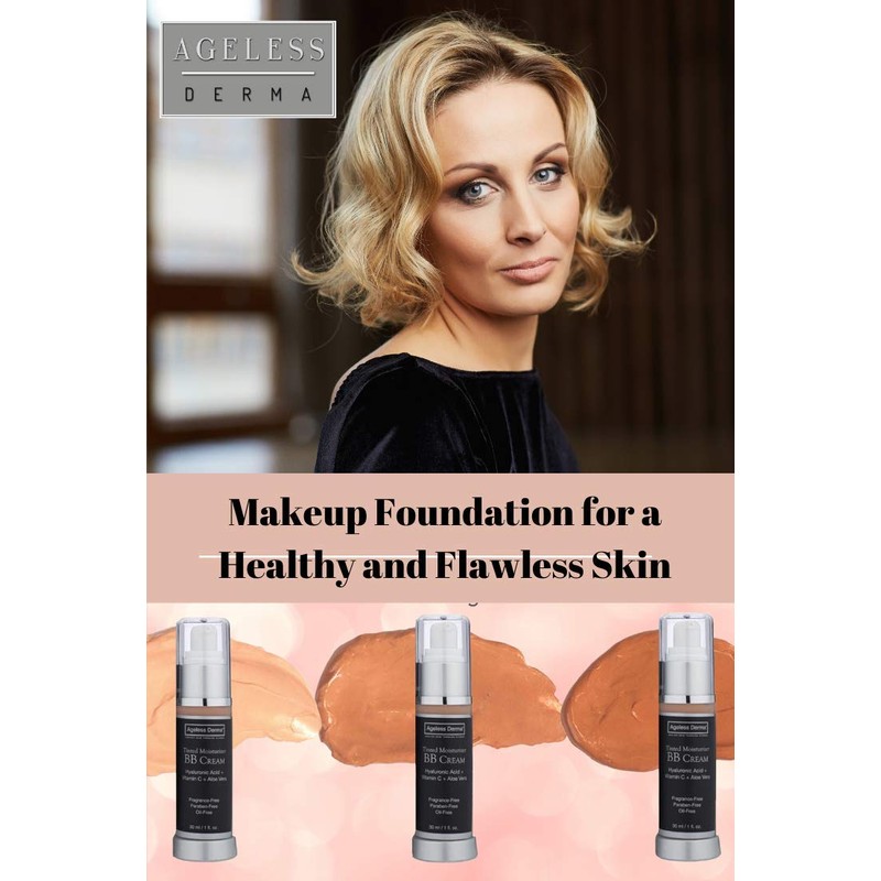 Ageless Derma BB Cream Tinted Moisturizer Foundation with Hyaluronic Acid