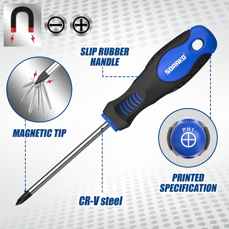 SORAKO 11-Piece Magnetic Screwdriver Set, 5 Phillips and 5 Slotted