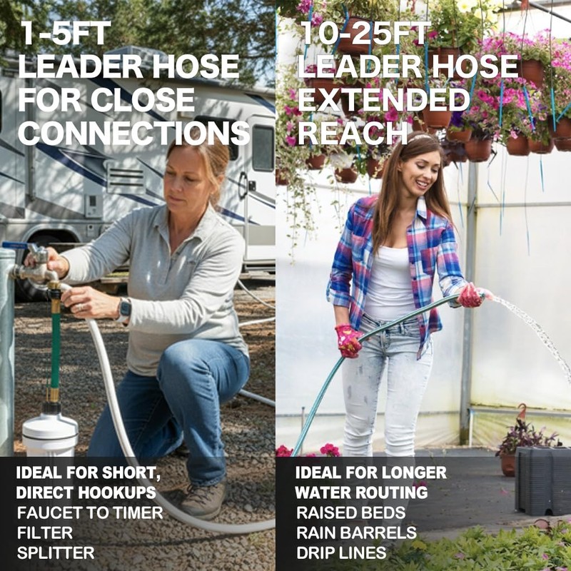 Leader Hose for Outdoor Garden Connection: 2FT 1/2" Short Hose