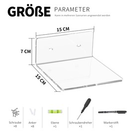 Hexsonhoma 15 cm Clear Small Wall Shelves, Acrylic Floating Shelf for Small Space, Acrylic Display Ledges for Funko Pop Figures, Home Decor, Plants, Smart Speaker, Digital Clock, Pack of 4