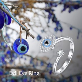 VONALA Evil Eye Rings 925 Sterling Silver Evil Eye Fidget Rings for Anxiety Evil Eye Spinner Rings for Women Anti Stress Mood Worry Rings Mother‘s Day Gifts
