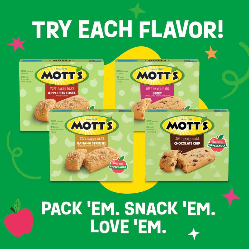Mott's Soft Baked Bars, Chocolate Chip, Made with Applesauce, 6