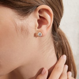 14kt Gold Stud Earrings for Men Women Diamond Earrings Gold Cubic Zirconia Stud Earrings 4mm Silver Earrings Stud for Women Gold Diamond Studs Sterling Silver Cz Studs Gold Studs Hypoallergenic