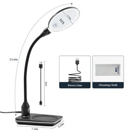 HUlBOER 30X Magnifying Glass with Light and Stand, 5.9 Inch Lighted Magnifier Lamp, 3 Color Modes Dimmable, Flexible Gooseneck Desk Magnifying Light Hands Free for Jewelry, Reading, Hobby Close Work
