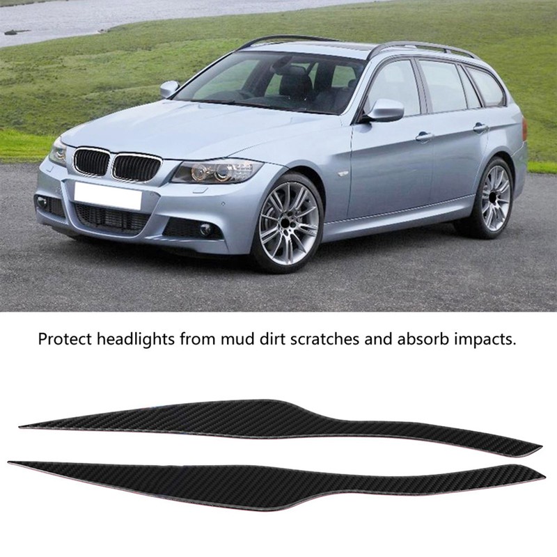 Pair Carbon Fiber Headlight Eyebrow Eyelid Cover for 3 Series