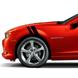 2 and 3 Inch Fender Hash Mark Double Bars Racing Stripes Vinyl Decals, Fits Chevy Camaro, Driver Side, Black