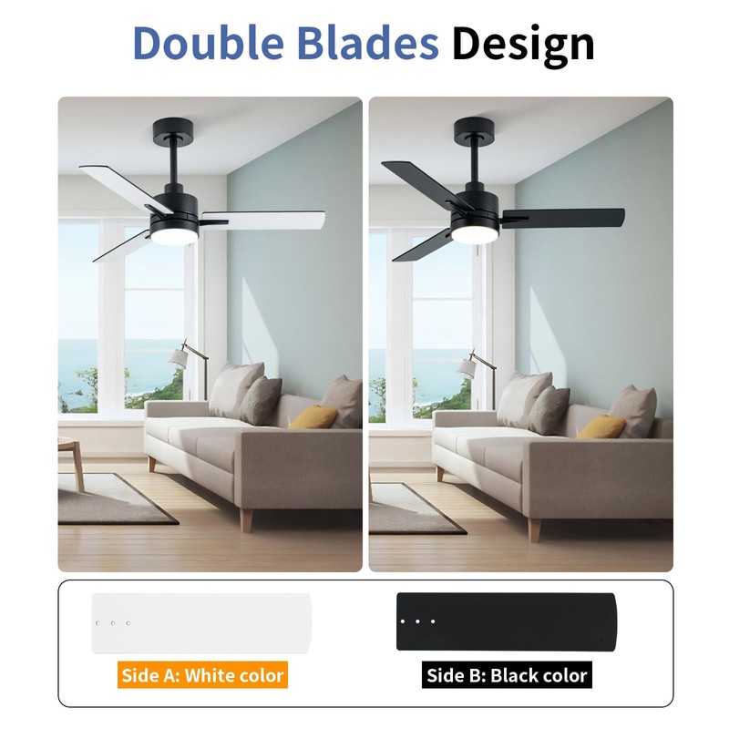 LANMEL 42'' Black Ceiling Fans with Lights and Remote, 6