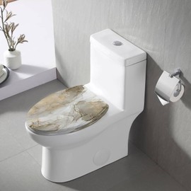 Elongated Toilet Seat liquid marble gold Resin Toilet Seat with Quietly Close Quick Release Hinges Decorative Toilet Seat with Cover Easy to Clean and Install Bathroom Decor