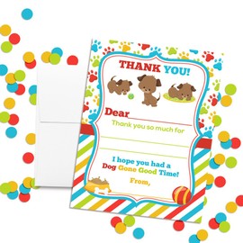 Puppy Dog Paw Print Themed Thank You Notes for Kids, Ten 4" x 5.5" Fill In the Blank Cards with 10 White Envelopes by AmandaCreation