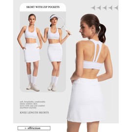 zffriction Tennis Skirt, Women's Knee-Length Trouser Skirt with Zip Pockets, High Waist Golf Skirt, Summer Skirt for Sports, Hiking, Workout, White, M