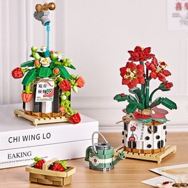 MEIEST Mini Building Blocks Bonsai Plant Model Set,Simulation Particle Flower Succulent Botanical Collection Construction Building Bricks Toy,Home Decor,13+(Strawberry)