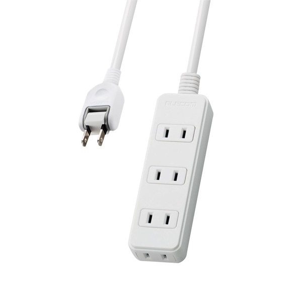 Elecom T-S02N-2420WH Power Strip, 4 Outlets, 6.6 ft (2 m),