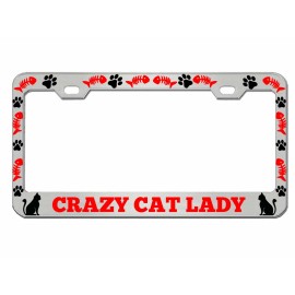 NCAT Crazy Cat Lady Cat Lovers Design Metal Car License Plate Frame Auto Tag Holder