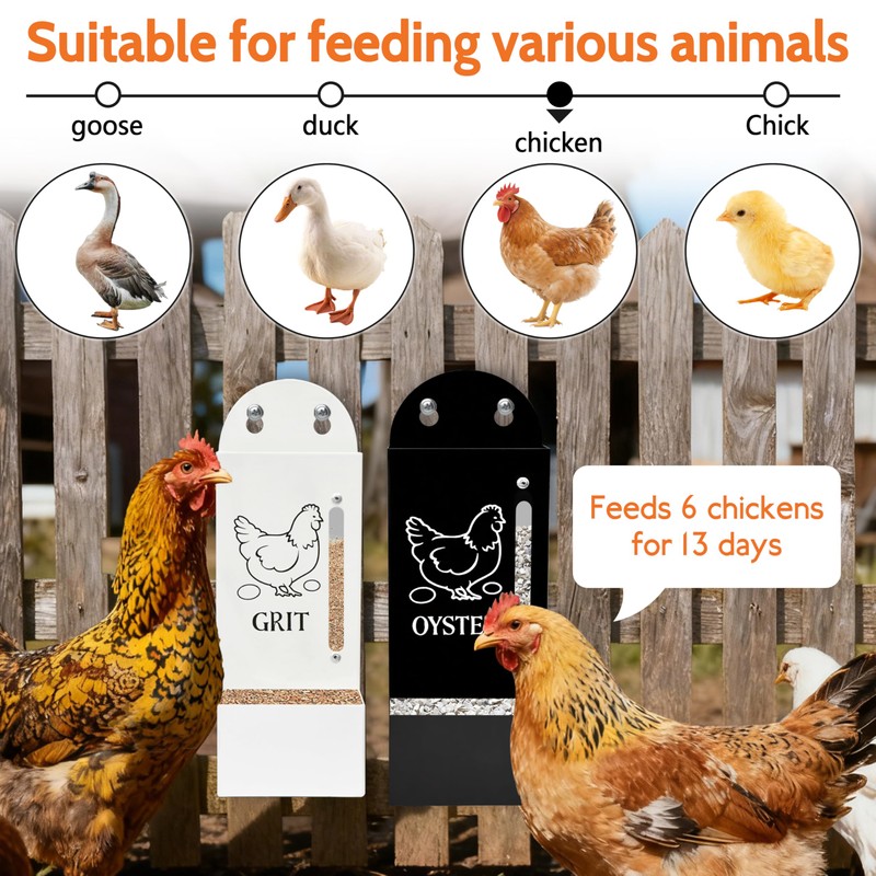 2Pack Chicken Grit and Oyster Shell Feeder, Poultry Feeder with