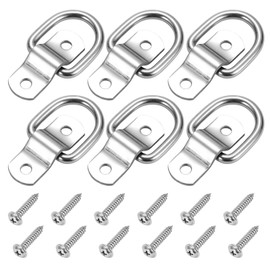 CZC AUTO 6 Pack D Ring Tie Down Anchors 1/4" Heavy Duty Stainless Steel Trailer Tie Down Hooks for Truck, Trailer, Camper, Warehouse, Boat, Cargo Control & Surface Mount, with Screws