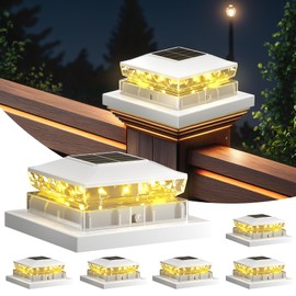 Solar Post Cap Lights 6 Packs, Waterproof Fence Post Solar Light, 4x4 IP65 White Outdoor Light for Deck Garden & Patio Lights for 3.5x3.5,4x4,5x5 Wood & Vinyl Posts Warm White Lighting