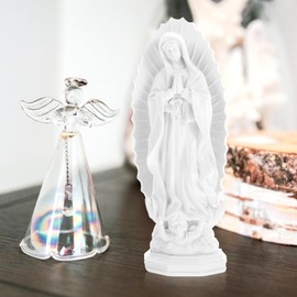 IMIKEYA Virgin Mary Statue, 19 cm Religious Statue of the Virgin Mary, White Resin Virgin Mary Figure Catholic Statue Blessed Mother Statue for Religious Home Decoration