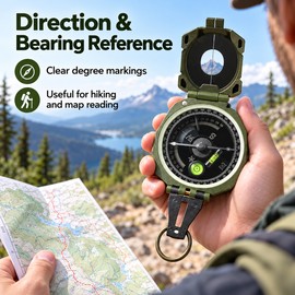 Geological Compass for Hiking and Camping – Folding Sighting Design with Direction and Slope Scale for Outdoor Navigation
