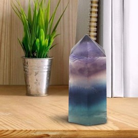 Yencoly Fluorite Stone, Natural Unique Lines Quartz Hexagon Wand Gift Fluorite Crystal, for Friends for Families (35 mm - 40 mm)