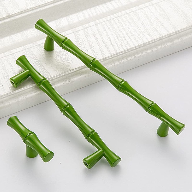 AchNau 10pcs Cabinet Handles Hole Centers 3-3/4",Bamboo Shape Kitchen Cupboard