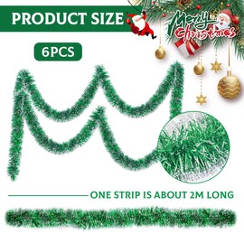 Christmas Tinsel Garland, Pack of 6 Christmas Tree Tinsel Garland, Metallic Christmas Garland, Glossy, Shiny Christmas Garland Hanging Decoration, Indoor and Outdoor Ornaments