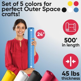 Paclord 24" x 1200" (100 ft) Outer Space-Themed Kraft Paper Set, 45 Lbs - Black, Dark Blue, Yellow, White, Red Kraft Paper - Made in USA Colored Paper for Crafts, Appliques for Kids, DIY, Origami