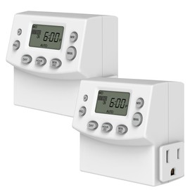 ENERLITES Heavy Duty Programmable Plug-in Digital Timer for Electrical Outlets, Outlet Timer for Lights, Lamps, Grounded Outlet, 7 Day Random and Daylight Savings, 120V 15A 1200W, HET07, White, 2 Pack